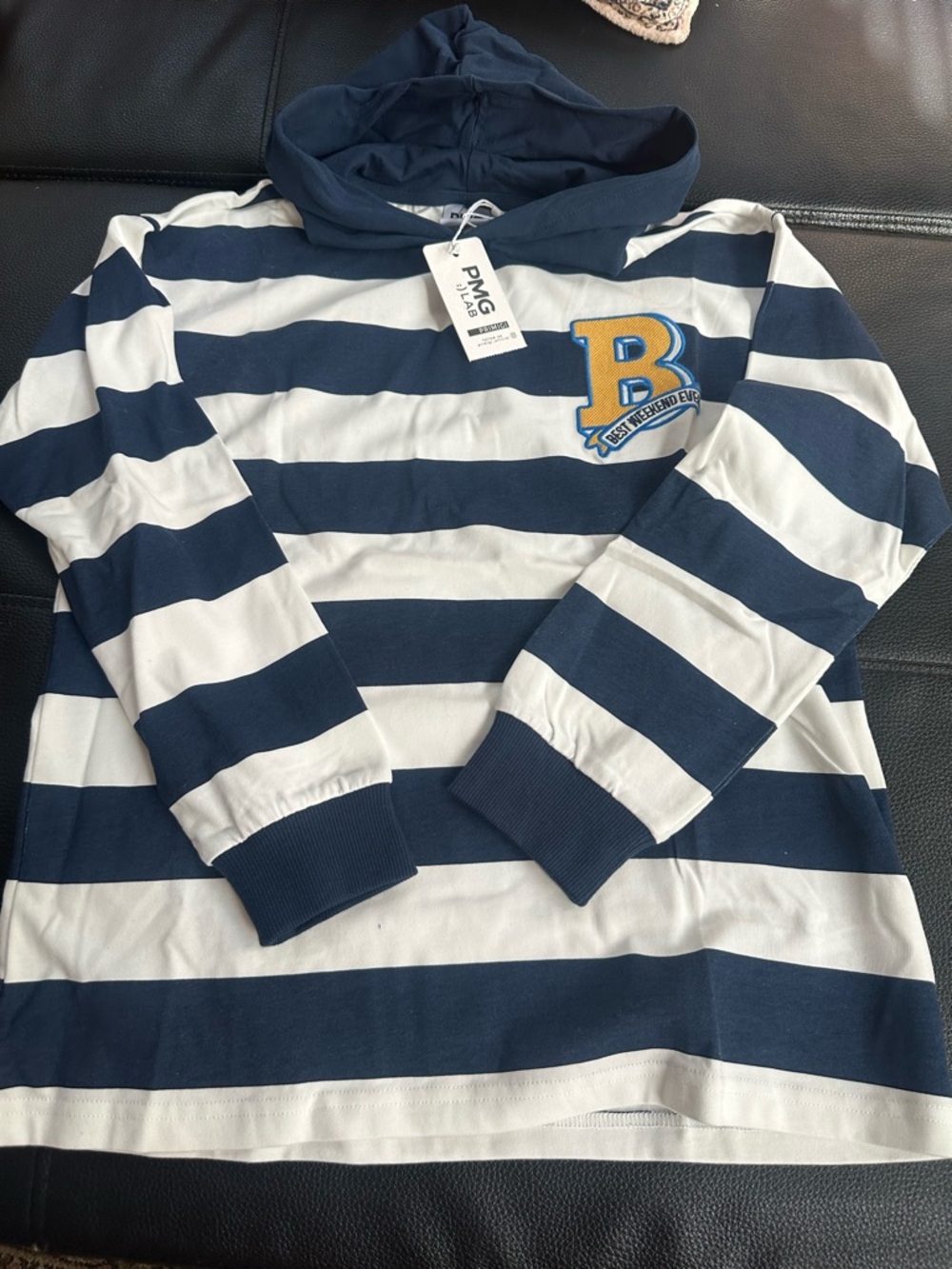 PMG Italian Kids Hooded Long-Sleeve Striped Top - Navy & White